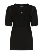 Jersey T-shirt with lace bralette - | Dolce & Gabbana