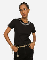Jersey T-shirt with logo embroidery on neck - | Dolce & Gabbana