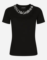 Jersey T-shirt with logo embroidery on neck - | Dolce & Gabbana
