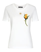 Jersey T-shirt with DG logo and yellow rose-embroidered patch - | Dolce & Gabbana