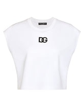 Cropped jersey T-shirt with DG logo patch - | Dolce & Gabbana