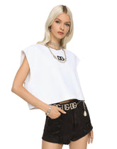 Cropped jersey T-shirt with DG logo patch - | Dolce & Gabbana