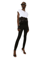 Jersey T-shirt with DG logo and lace details - | Dolce & Gabbana