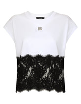 Jersey T-shirt with DG logo and lace details - | Dolce & Gabbana
