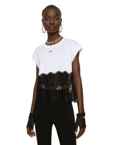 Jersey T-shirt with DG logo and lace details - | Dolce & Gabbana
