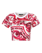 Cropped Majolica-print jersey T-shirt - | Dolce & Gabbana