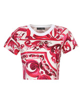 Cropped Majolica-print jersey T-shirt - | Dolce & Gabbana