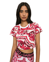 Cropped Majolica-print jersey T-shirt - | Dolce & Gabbana