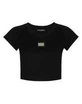 Cropped jersey T-shirt with Dolce&Gabbana tag - | Dolce & Gabbana