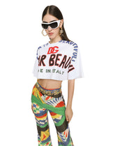 Cropped jersey T-shirt with Dolce&Gabbana lettering - | Dolce & Gabbana