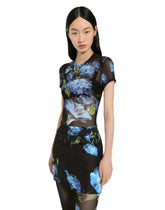 Tulle T-shirt with bluebell print - | Dolce & Gabbana