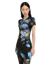 Tulle T-shirt with bluebell print - | Dolce & Gabbana