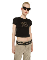 Short T-shirt with fusible-rhinestone DG logo - | Dolce & Gabbana
