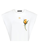 Cropped jersey T-shirt with DG logo and rose-embroidered patch - | Dolce & Gabbana