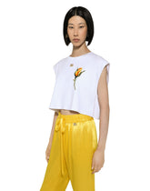 Cropped jersey T-shirt with DG logo and rose-embroidered patch - | Dolce & Gabbana
