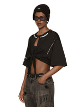 Open-front cotton jersey T-shirt with knot detail DGVIB3 - | Dolce & Gabbana