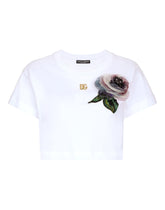 Cropped jersey T-shirt with flower appliqué - | Dolce & Gabbana