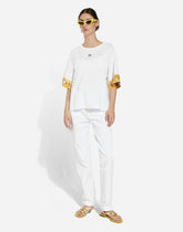 Cotton jersey T-shirt with majolica-print silk twill details - | Dolce & Gabbana