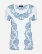 Jersey T-shirt with DG logo and lace inserts - | Dolce & Gabbana