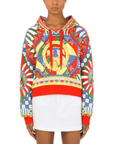 Cropped jersey hoodie with Carretto print - | Dolce & Gabbana