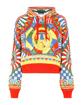 Cropped jersey hoodie with Carretto print - | Dolce & Gabbana