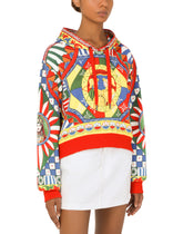 Cropped jersey hoodie with Carretto print - | Dolce & Gabbana