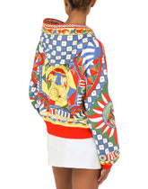 Cropped jersey hoodie with Carretto print - | Dolce & Gabbana