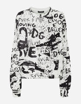 Jersey sweatshirt with DG graffiti print with pearl and stud embellishment - | Dolce & Gabbana