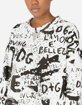 Jersey sweatshirt with DG graffiti print with pearl and stud embellishment - | Dolce & Gabbana