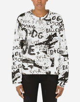 Jersey sweatshirt with DG graffiti print with pearl and stud embellishment - | Dolce & Gabbana