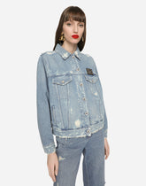 Denim jacket with logo plaque - | Dolce & Gabbana