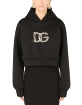 Technical jersey hoodie with crystal-embellished DG logo - | Dolce & Gabbana