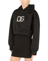 Technical jersey hoodie with crystal-embellished DG logo - | Dolce & Gabbana