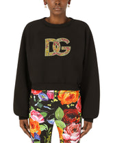 Cropped jersey sweatshirt with brocade DG logo - | Dolce & Gabbana
