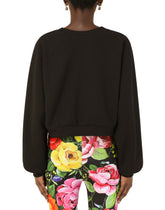 Cropped jersey sweatshirt with brocade DG logo - | Dolce & Gabbana
