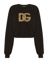 Cropped jersey sweatshirt with brocade DG logo - | Dolce & Gabbana
