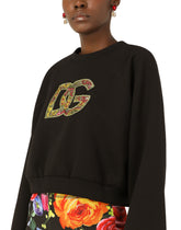 Cropped jersey sweatshirt with brocade DG logo - | Dolce & Gabbana