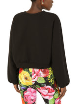 Cropped jersey sweatshirt with brocade DG logo - | Dolce & Gabbana