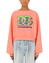 Cropped jersey sweatshirt with DG logo print - | Dolce & Gabbana