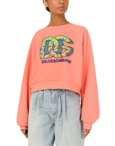 Cropped jersey sweatshirt with DG logo print - | Dolce & Gabbana
