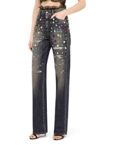 Denim jacket with rhinestone details - | Dolce & Gabbana