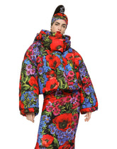 Short meadow-print nylon down jacket - | Dolce & Gabbana