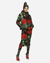 Nylon down jacket with red rose print - | Dolce & Gabbana