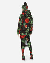 Nylon down jacket with red rose print - | Dolce & Gabbana
