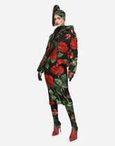 Nylon down jacket with red rose print - | Dolce & Gabbana