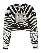 Zebra-print interlock sweatshirt with crystal-embellished DG logo - | Dolce & Gabbana