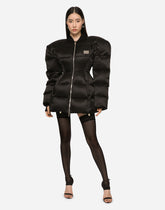 Waterproof nylon down jacket with branded tag - | Dolce & Gabbana