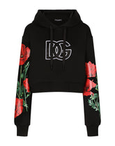 Jersey hoodie with floral embroidery - | Dolce & Gabbana