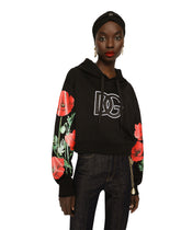 Jersey hoodie with floral embroidery - | Dolce & Gabbana