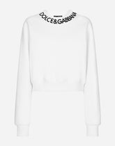 Cropped jersey sweatshirt with logo embroidery on neck - | Dolce & Gabbana
